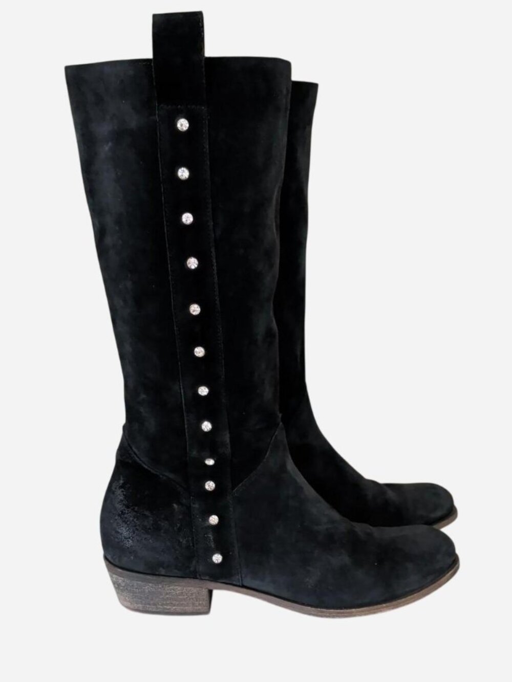 Artigiani Italiani Black Suede Rhinestone Detail Knee-Hi Boots Size US 9.5 / 40